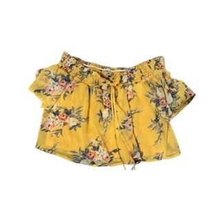 Yellow Floral Boho Crop Top Sz Small